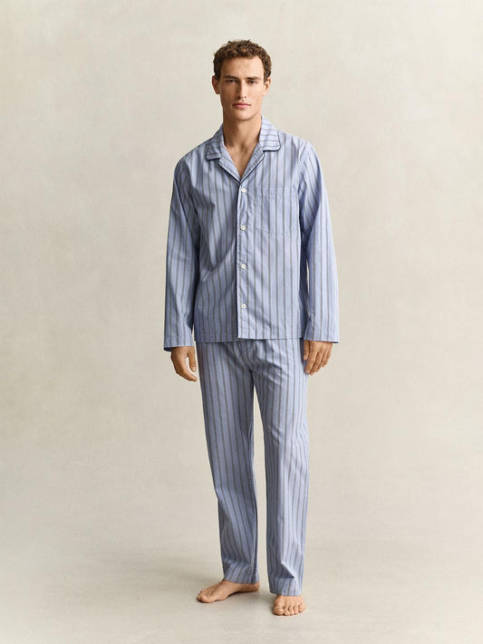 Gant Men Blue Regular Fit Striped Poplin Pyjama Set