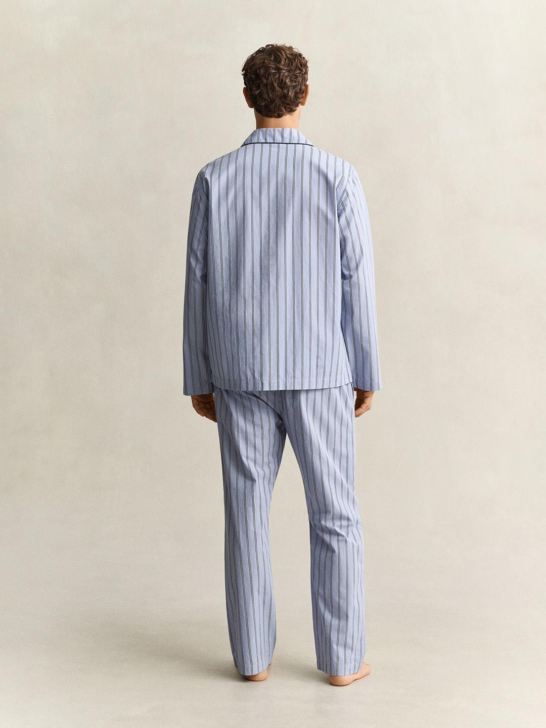 Gant Men Blue Regular Fit Striped Poplin Pyjama Set