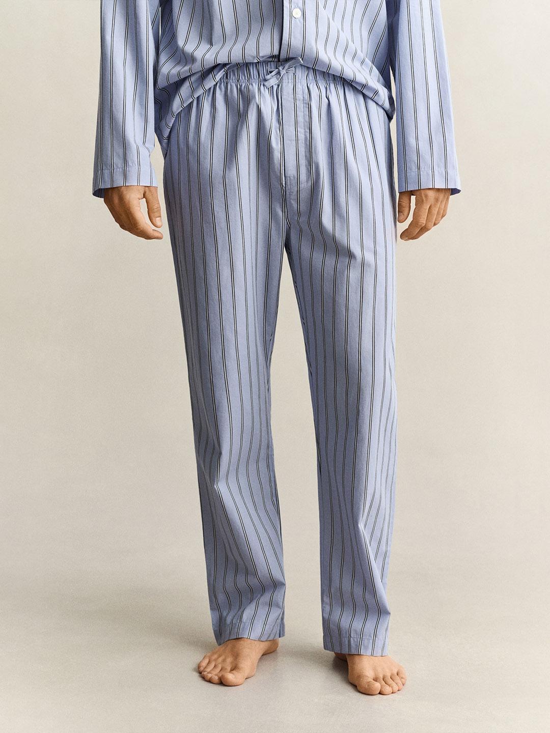 Gant Men Blue Regular Fit Striped Poplin Pyjama Set