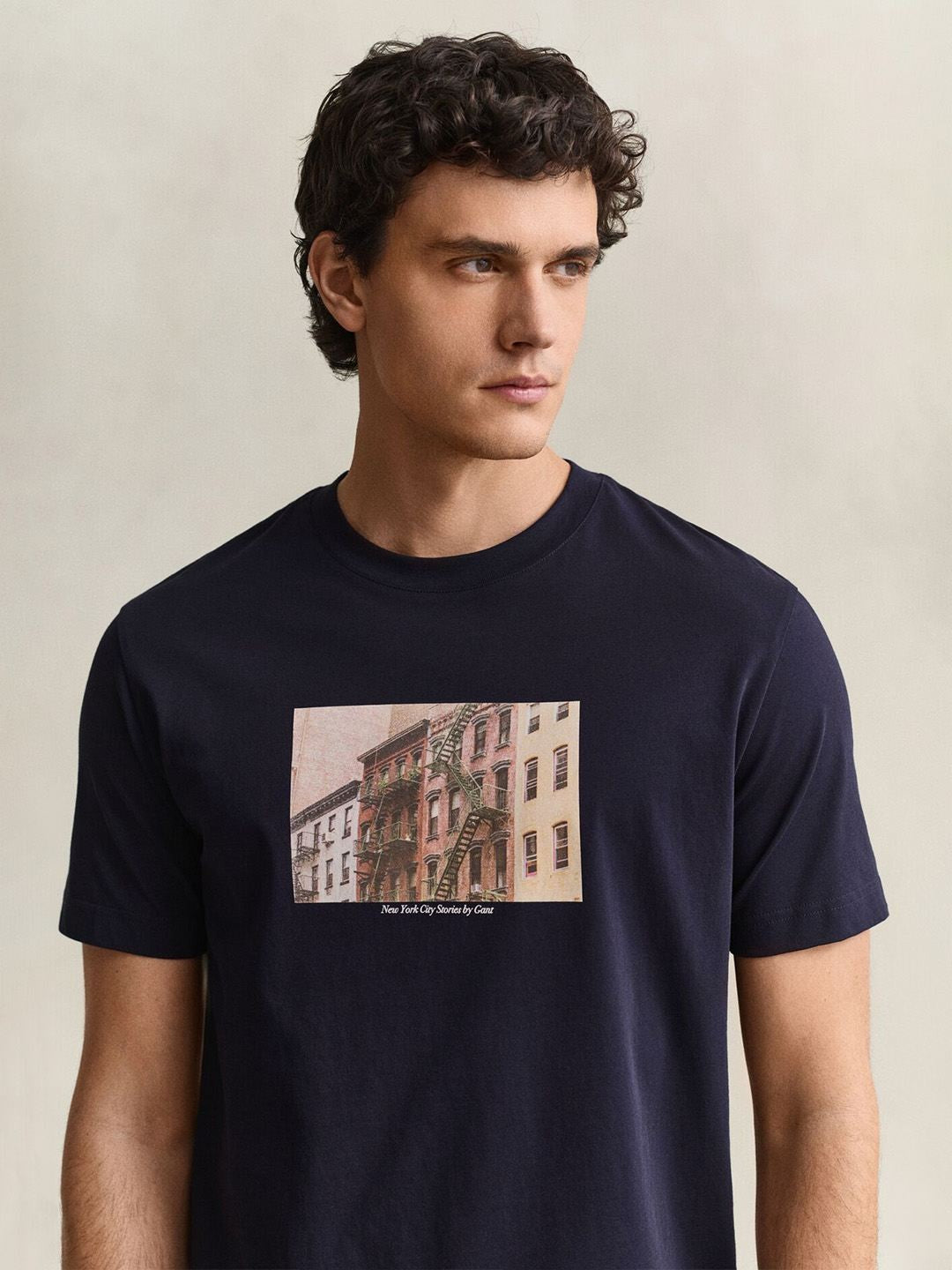 Gant Men Navy Blue Graphic Regular Fit Pure Cotton T-Shirt