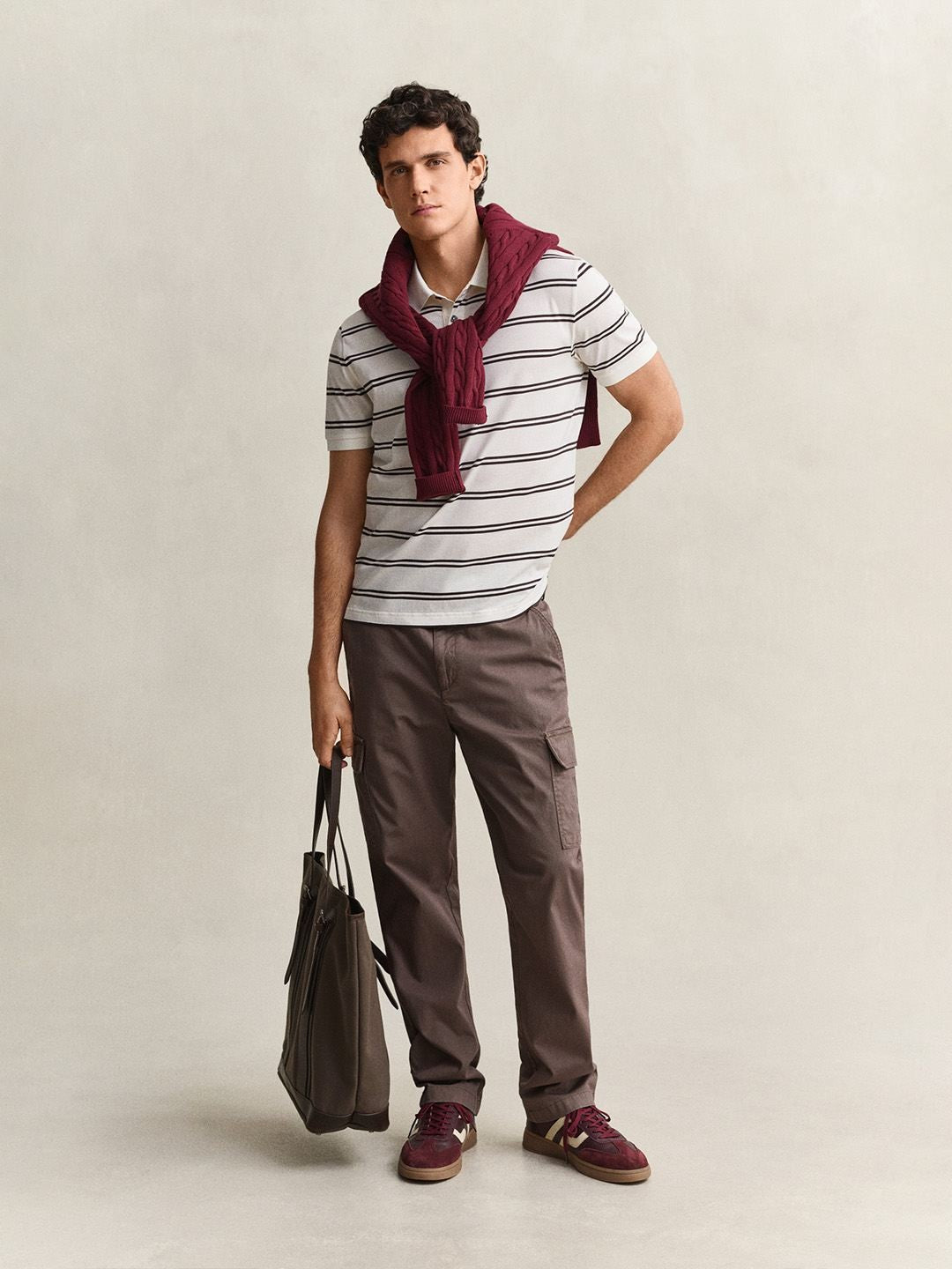 Gant Men Cream Striped Regular Fit Pure Cotton Polo T-Shirt