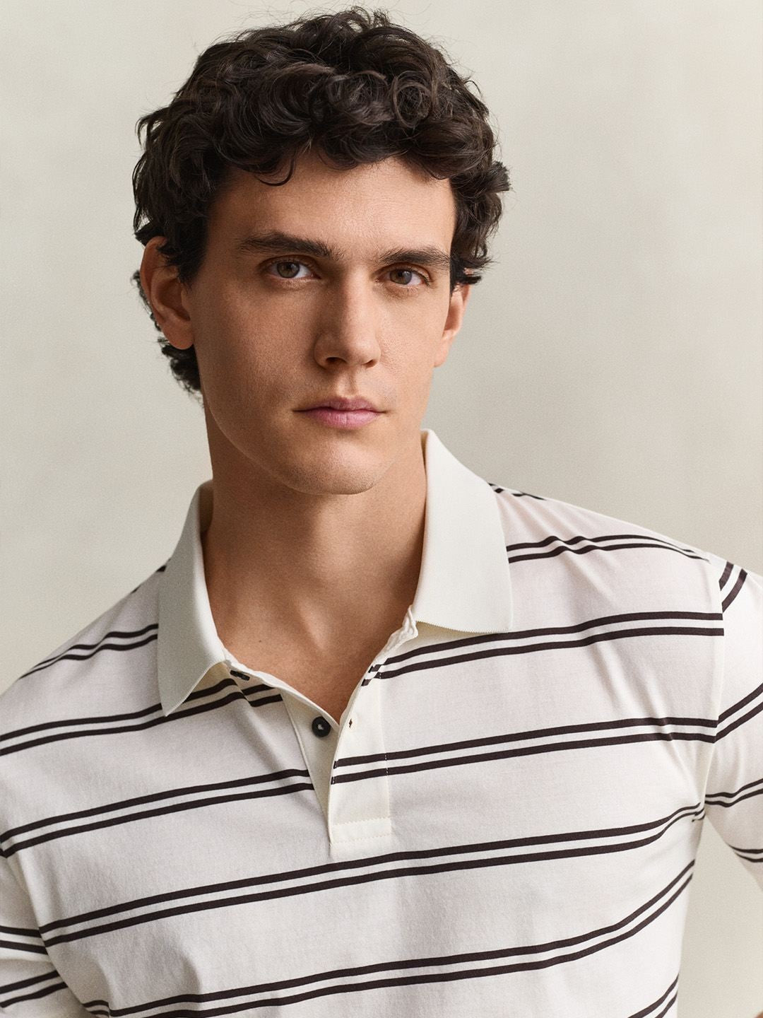 Gant Men Cream Striped Regular Fit Pure Cotton Polo T-Shirt