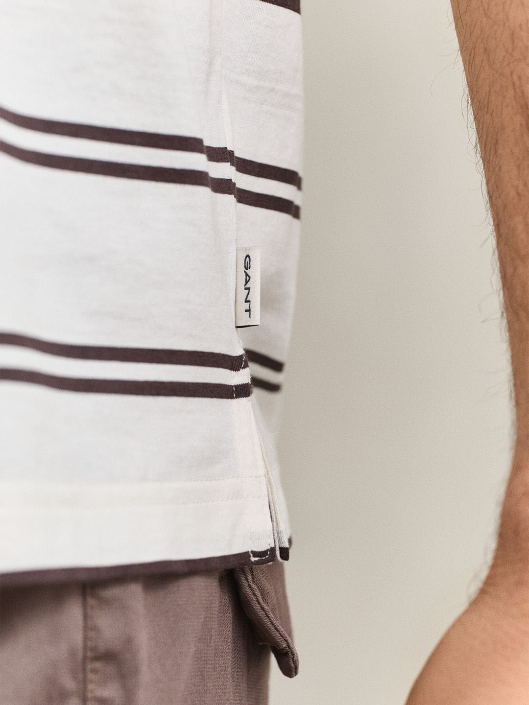 Gant Men Cream Striped Regular Fit Pure Cotton Polo T-Shirt
