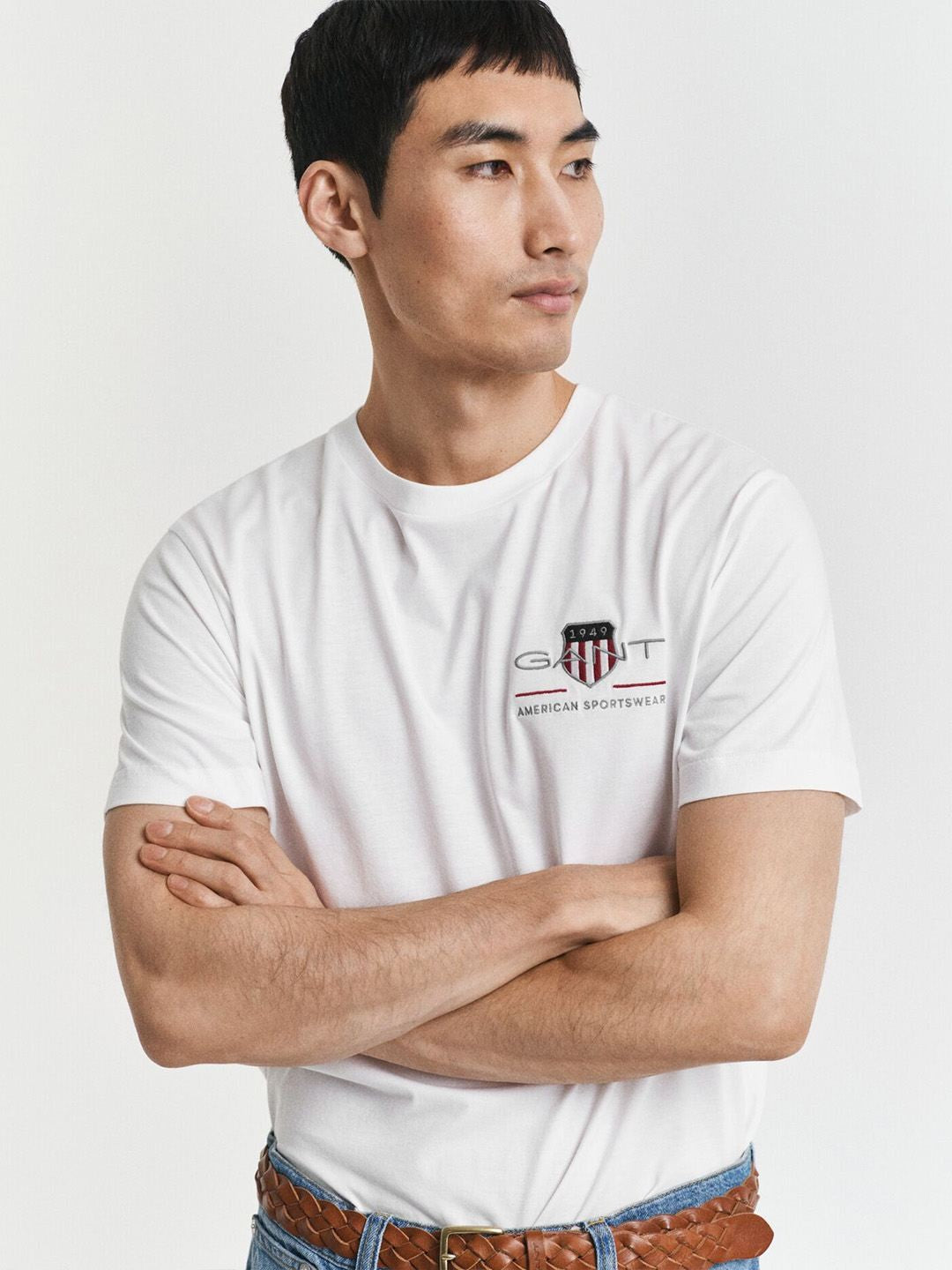Gant Men White Solid Regular Fit Pure Cotton T-Shirt