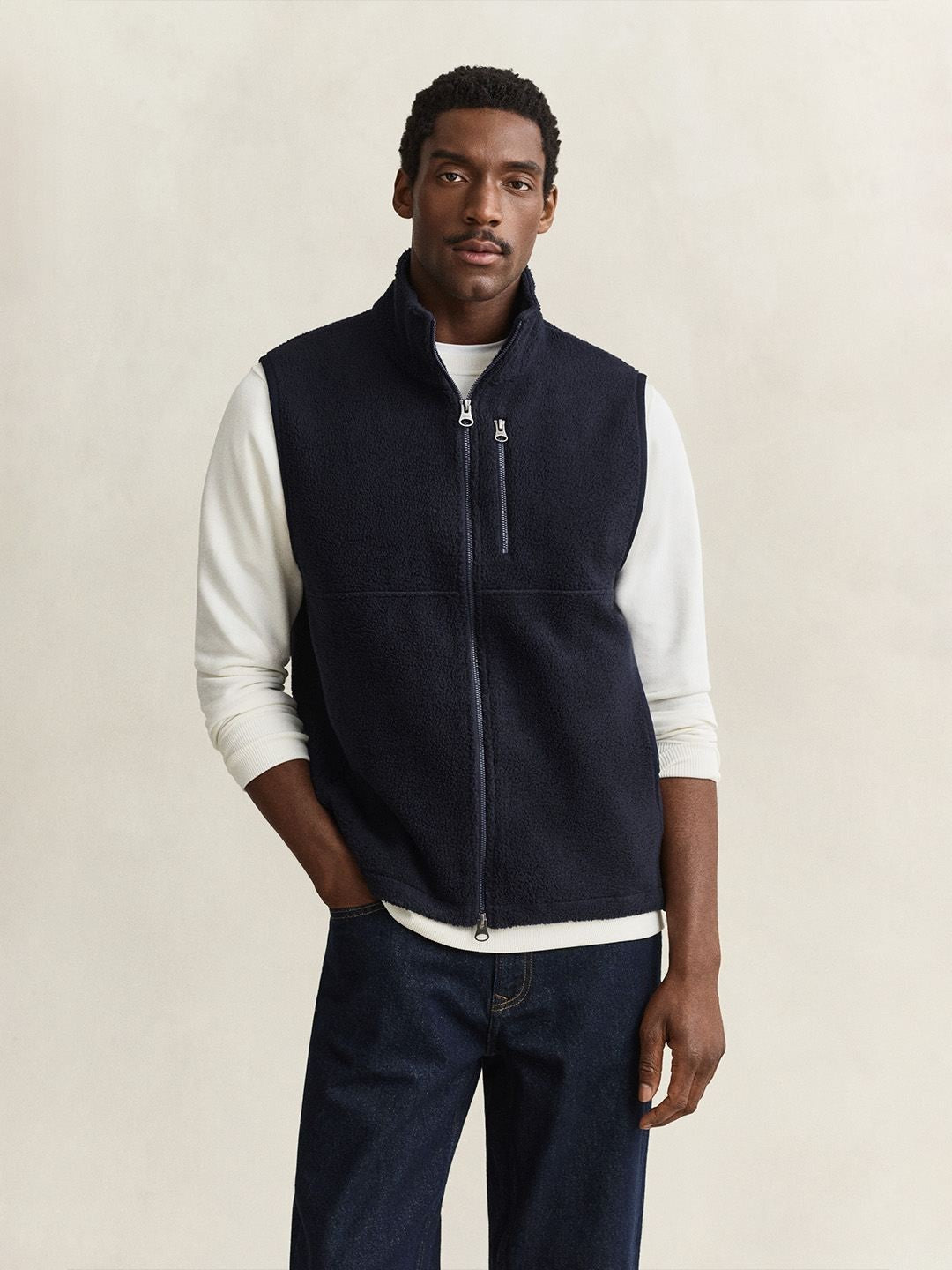 Gant Men Navy Blue Solid Regular Fit Fleece Jacket