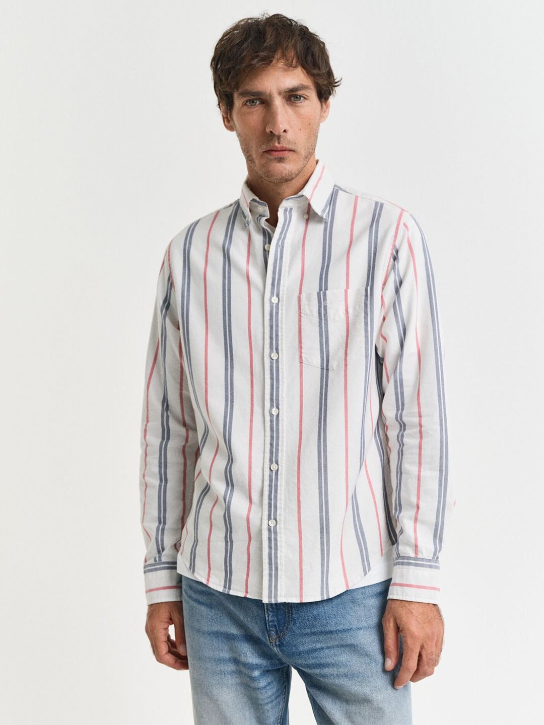GANT Men White Striped Regular Fit Archive Oxford Shirt