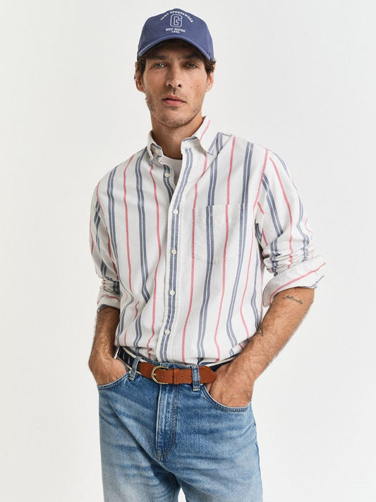 GANT Men White Striped Regular Fit Archive Oxford Shirt
