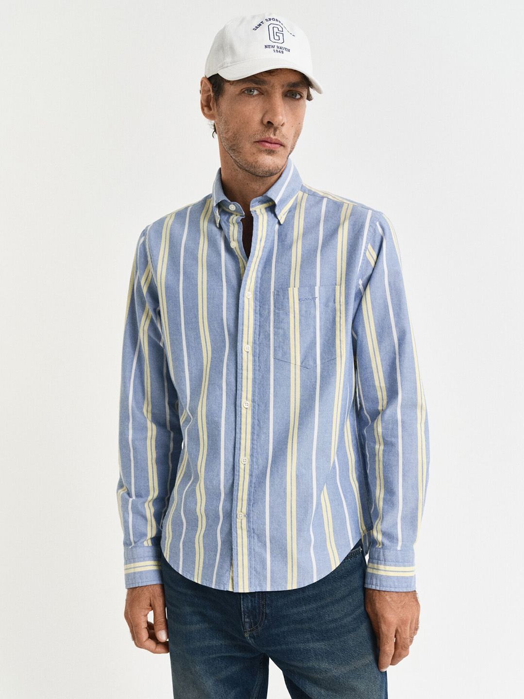 GANT Men Light Blue Striped Regular Fit Archive Oxford Shirt