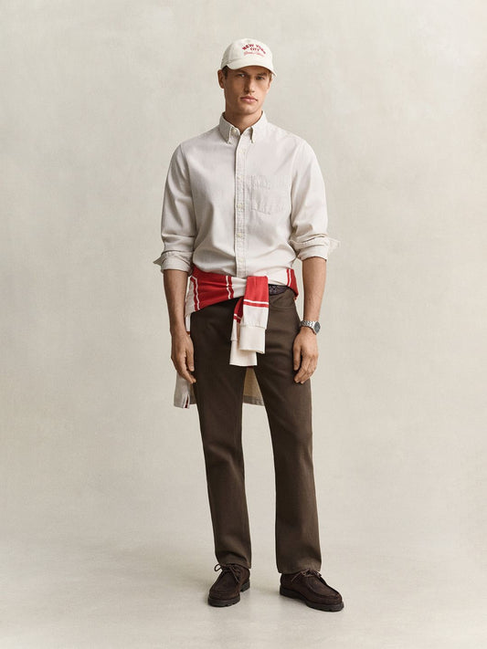 GANT Men Beige Solid Regular Fit Twill Shirt