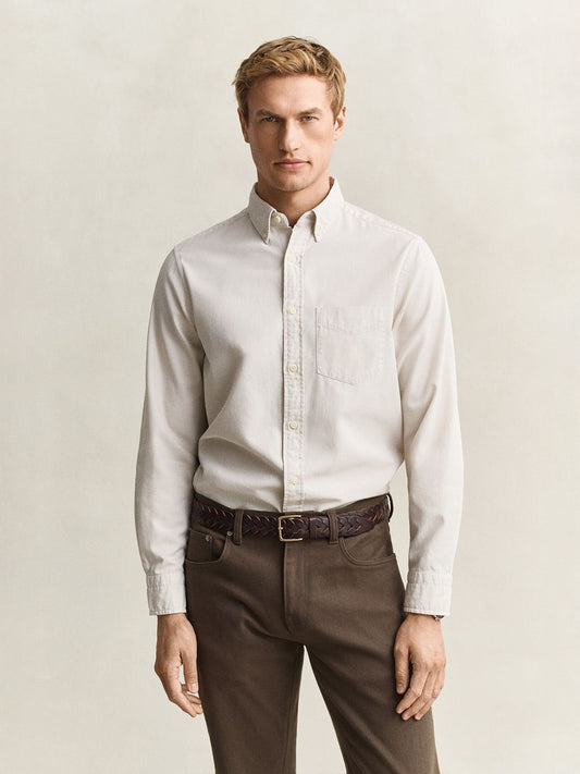 GANT Men Beige Solid Regular Fit Twill Shirt