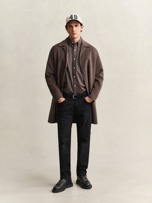 GANT Men Dark Brown Solid Regular Fit Twill Shirt
