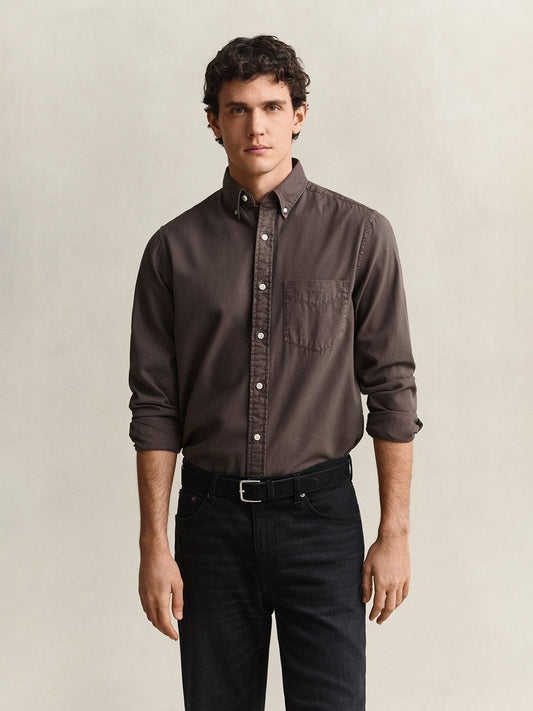 GANT Men Dark Brown Solid Regular Fit Twill Shirt