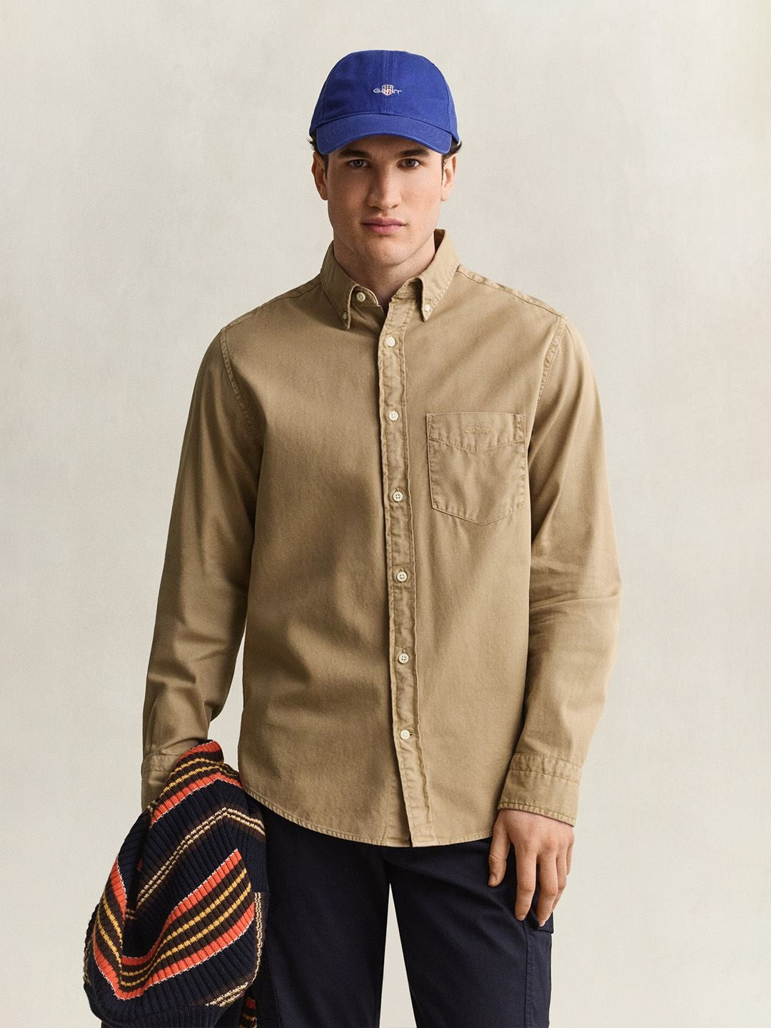 GANT Men Beige Solid Regular Fit Twill Shirt