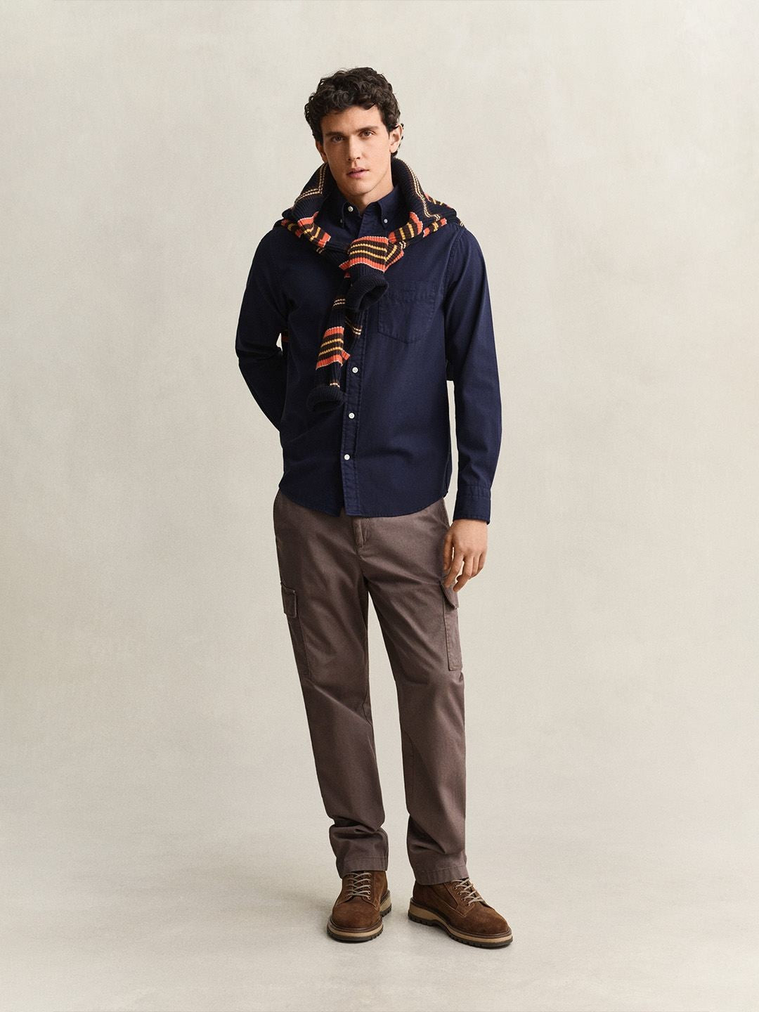 GANT Men Navy Blue Solid Regular Fit Twill Shirt