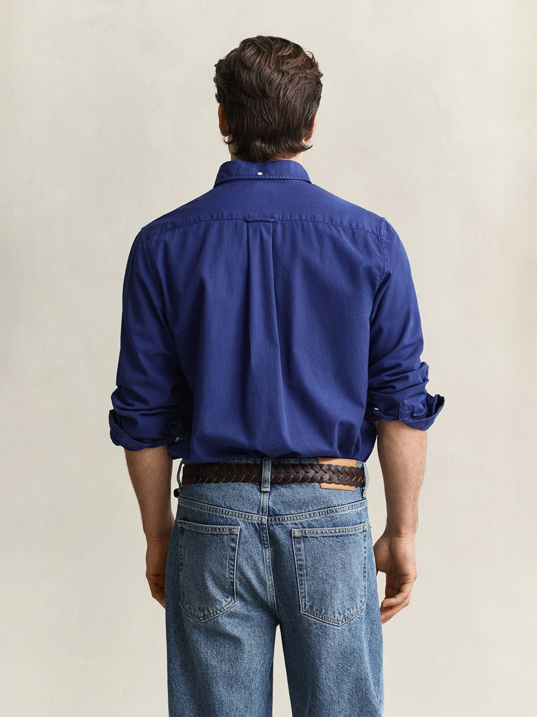 GANT Men Blue Solid Regular Fit Twill Shirt