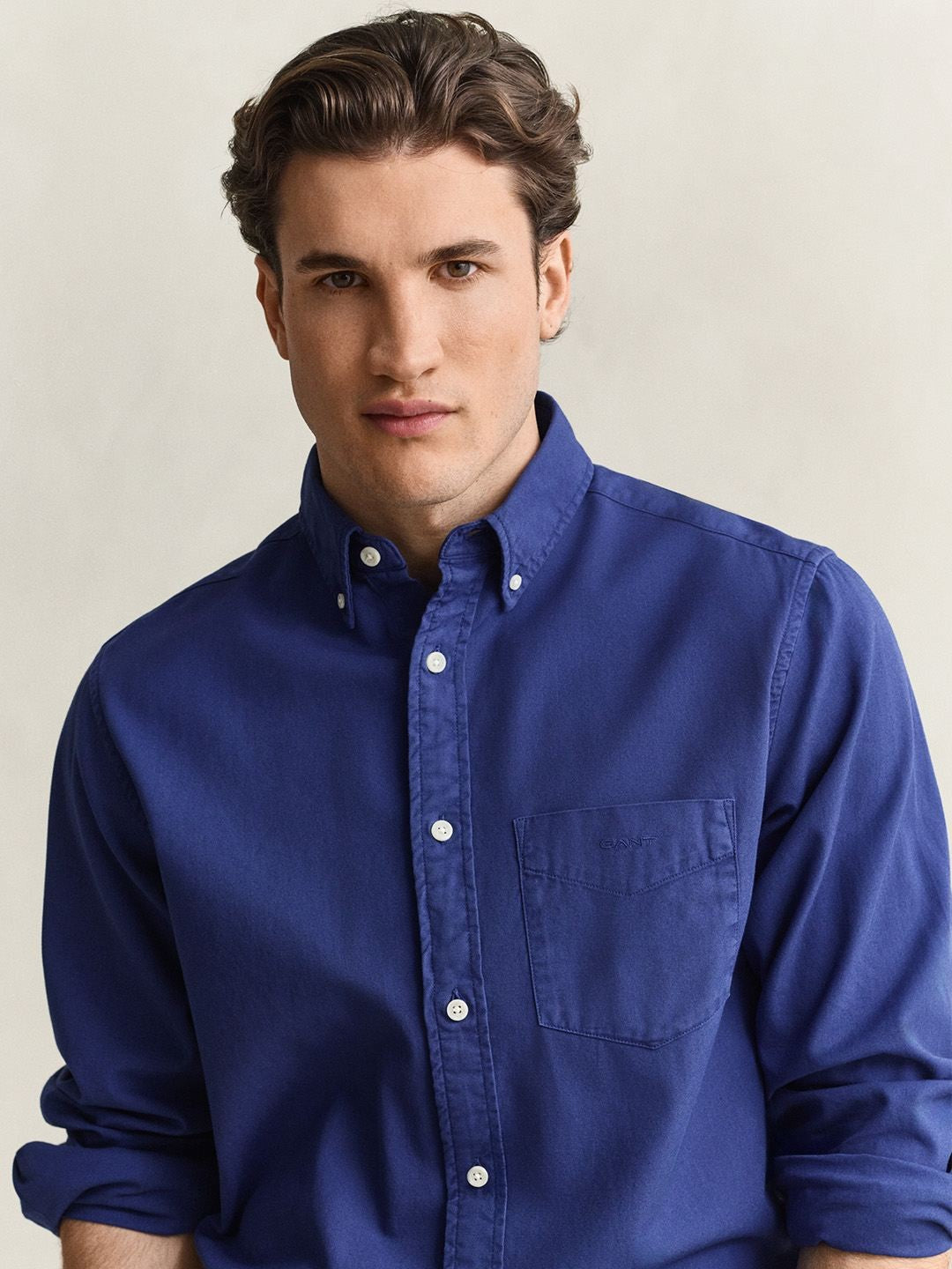 GANT Men Blue Solid Regular Fit Twill Shirt