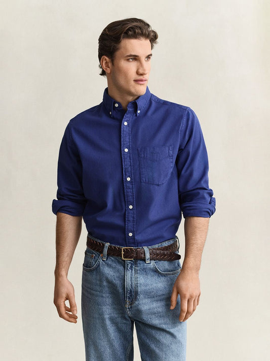 GANT Men Blue Solid Regular Fit Twill Shirt