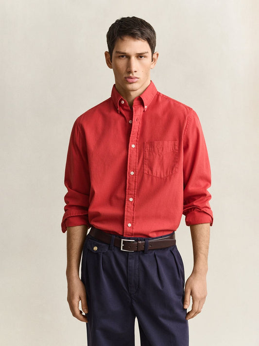 GANT Men Red Solid Regular Fit Twill Shirt