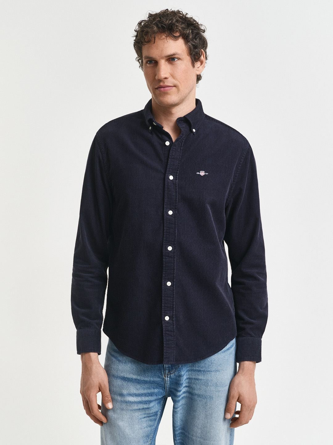 Gant Men Navy Blue Solid Regular Fit Corduroy Shirt