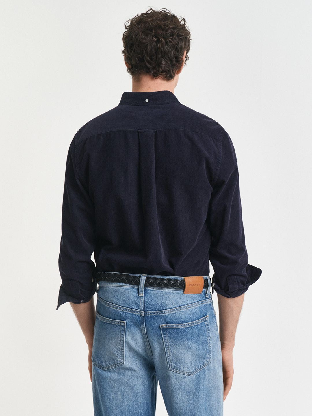 Gant Men Navy Blue Solid Regular Fit Corduroy Shirt