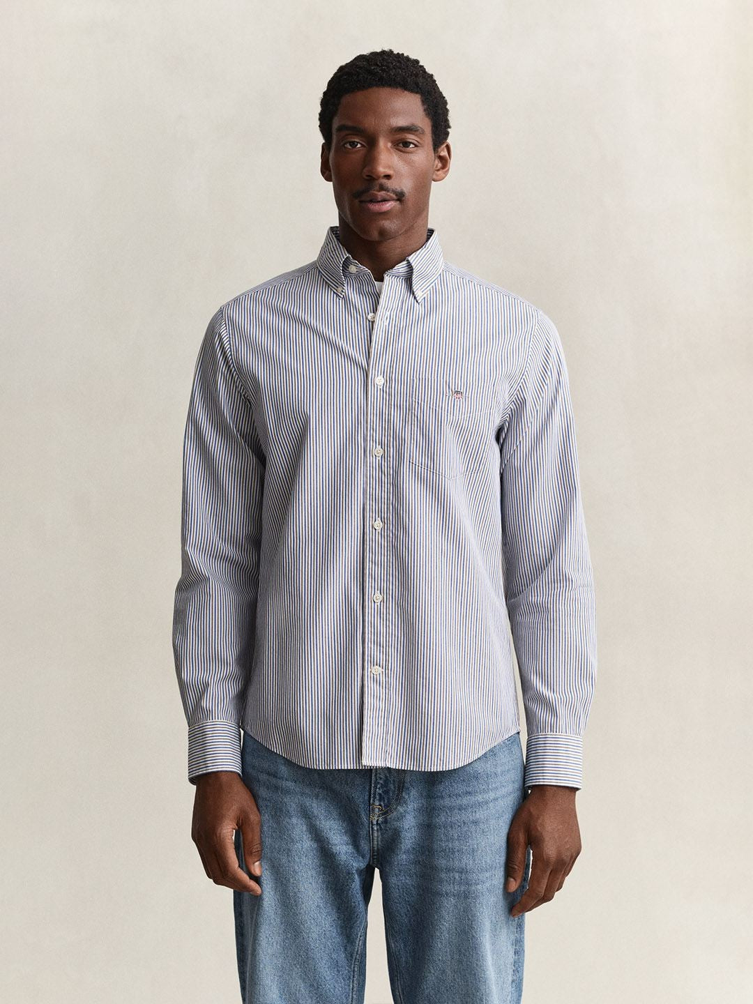 Gant Men Light Blue Striped Regular Fit Poplin Shirt