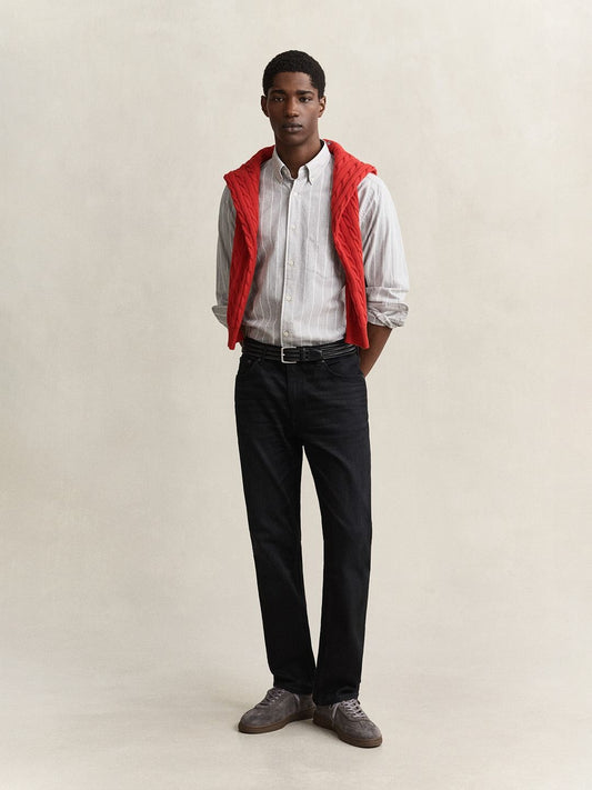 Gant Men Light Grey Striped Regular Fit Poplin Shirt