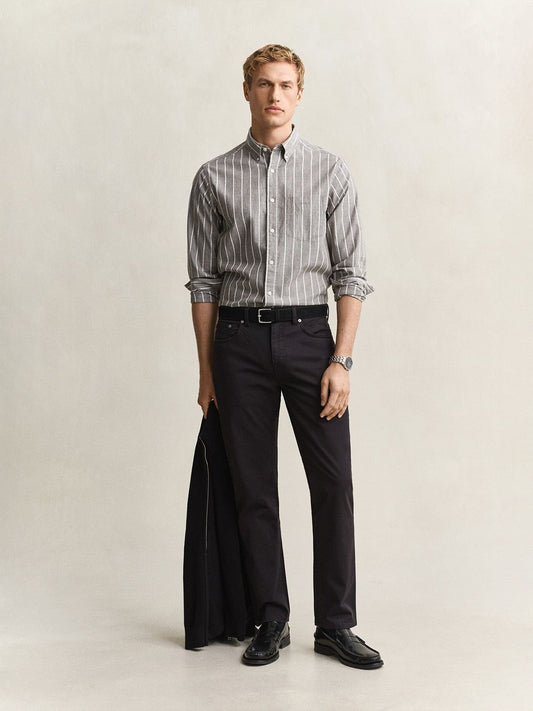 Gant Men Brown Striped Regular Fit Poplin Shirt