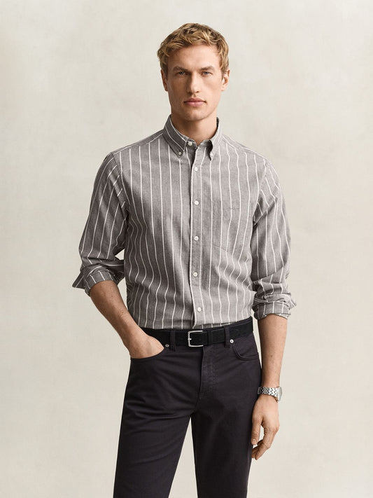 Gant Men Brown Striped Regular Fit Poplin Shirt