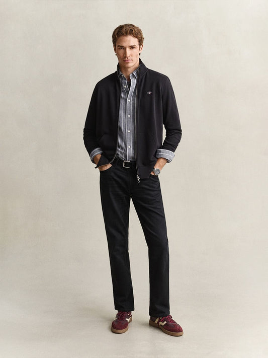 Gant Men Grey Striped Regular Fit Poplin Shirt