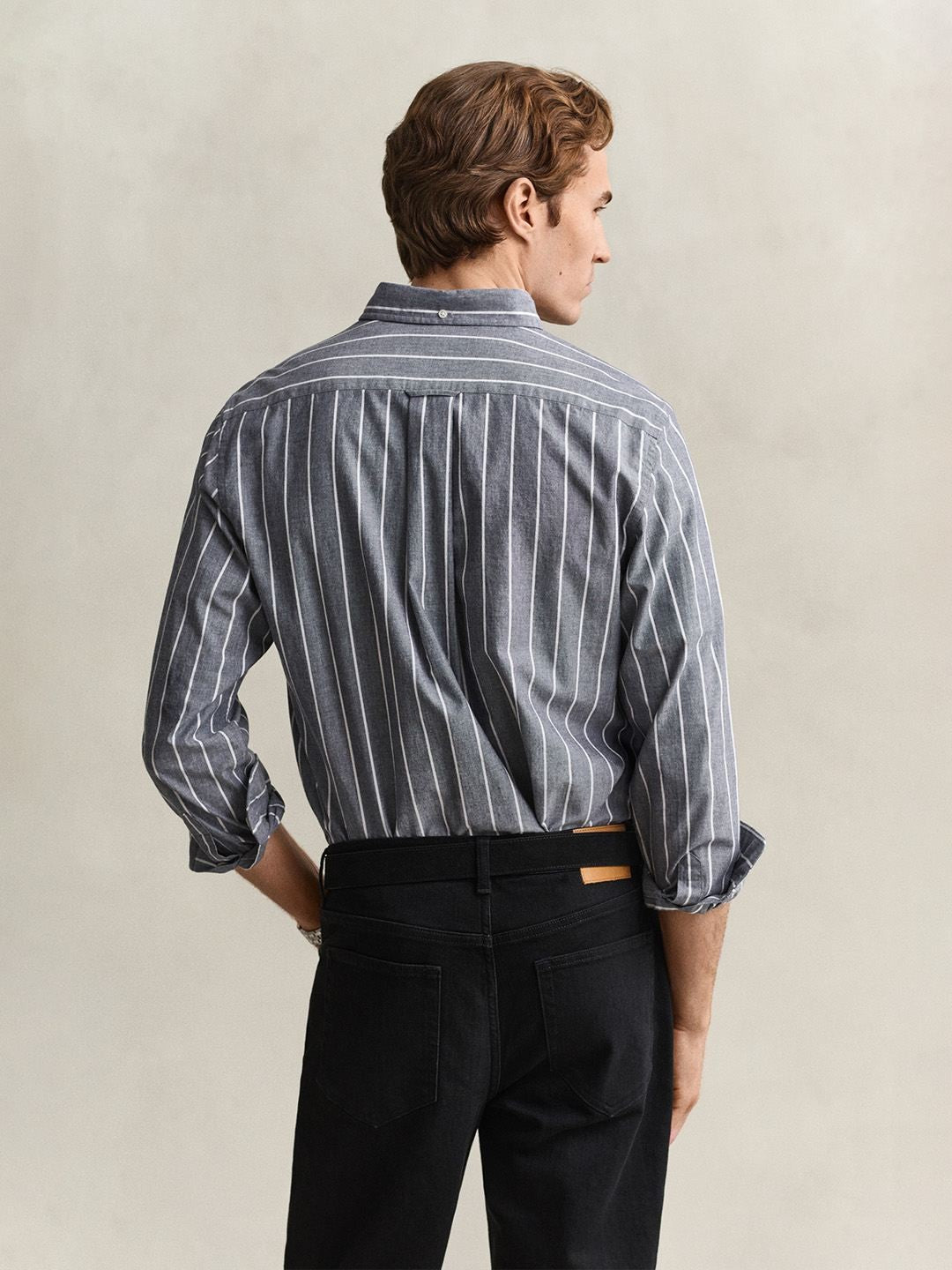 Gant Men Grey Striped Regular Fit Poplin Shirt