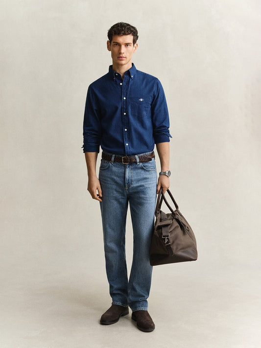GANT Men Navy Blue Solid Regular Fit Oxford Shirt