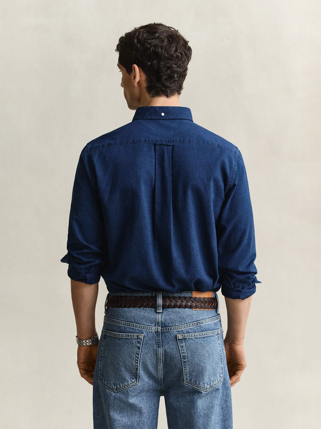 GANT Men Navy Blue Solid Regular Fit Oxford Shirt
