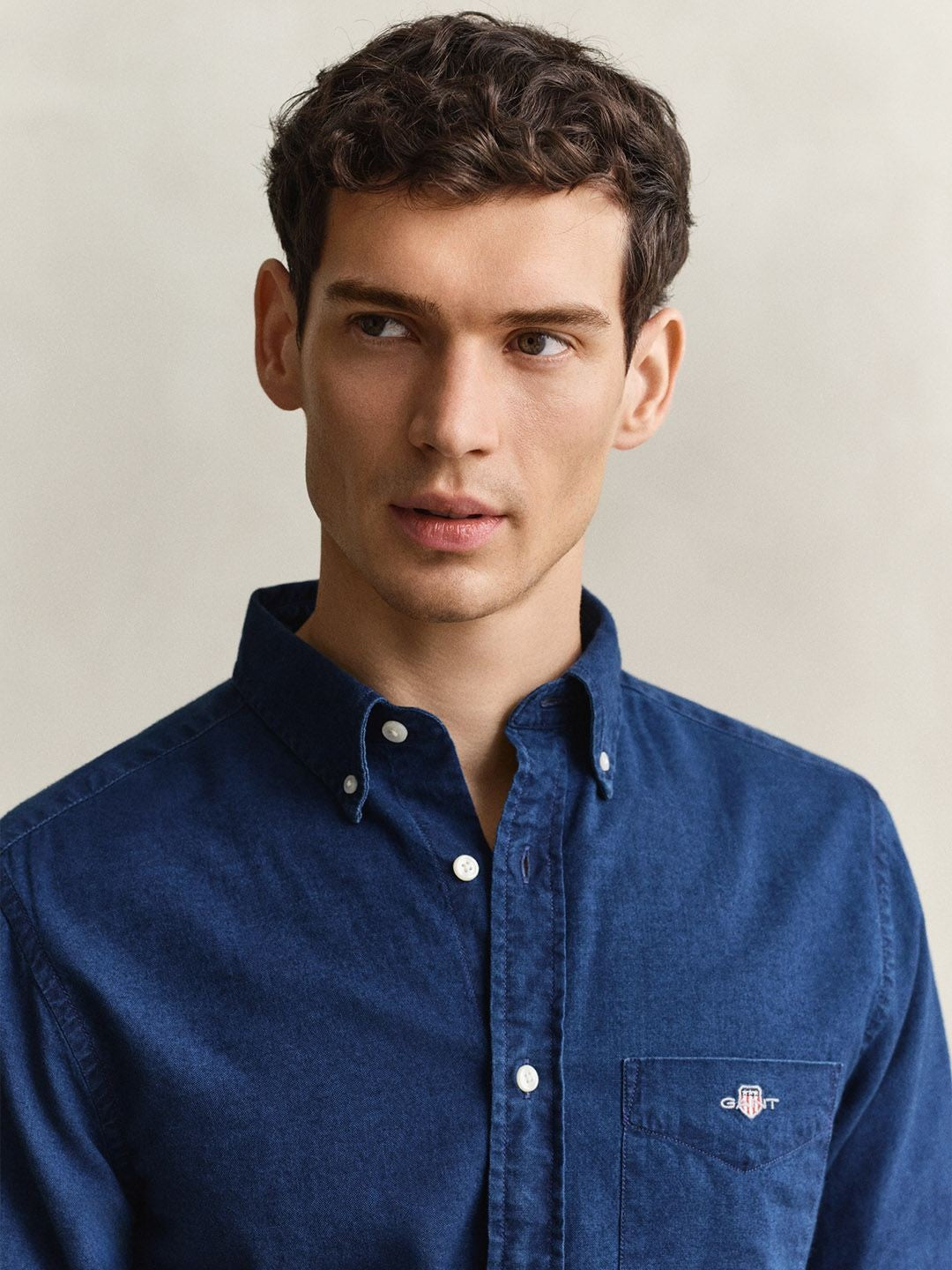 GANT Men Navy Blue Solid Regular Fit Oxford Shirt