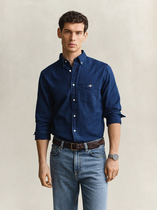 GANT Men Navy Blue Solid Regular Fit Oxford Shirt