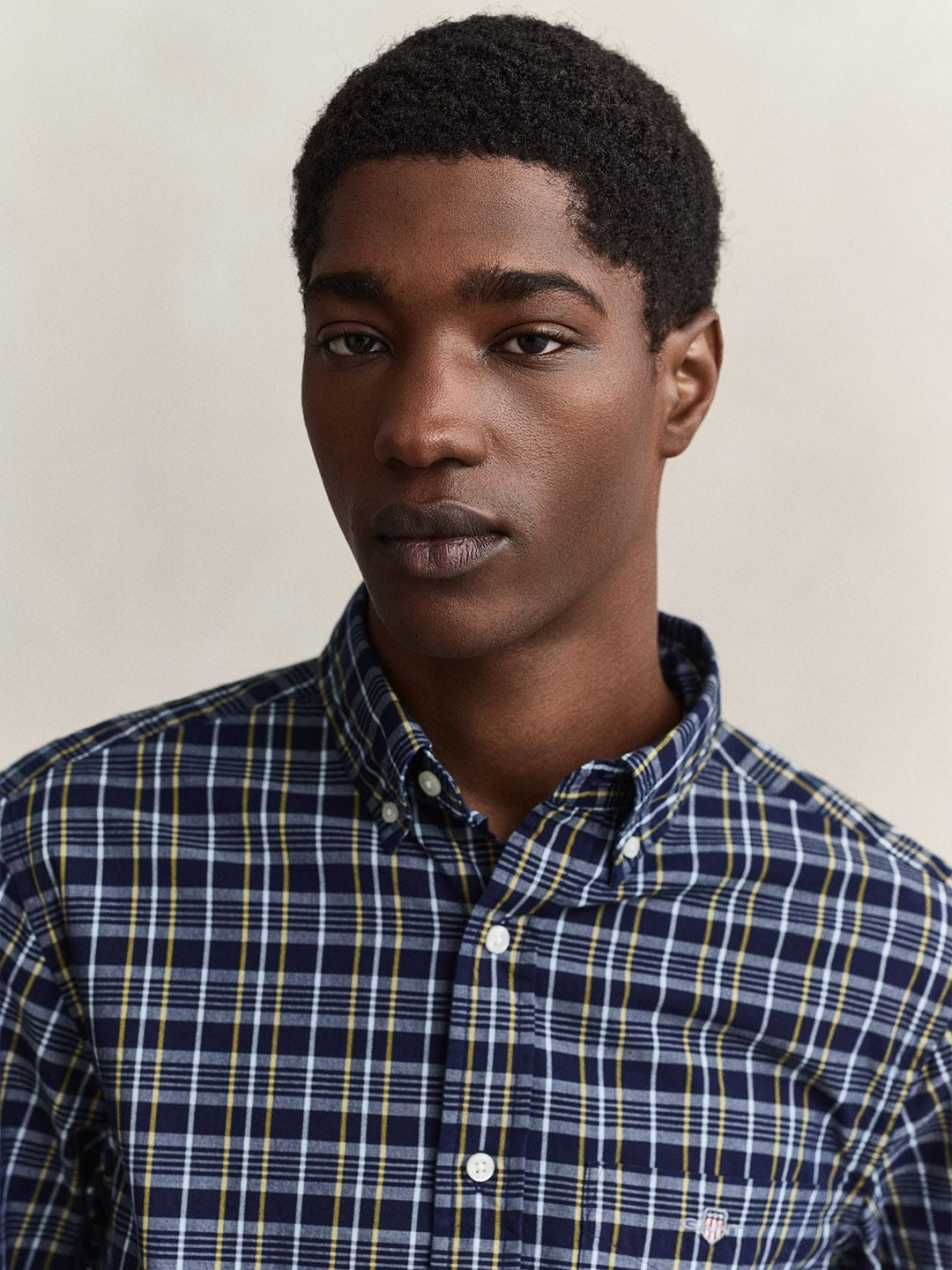 Gant Men Navy Blue Checked Regular Fit Poplin Shirt