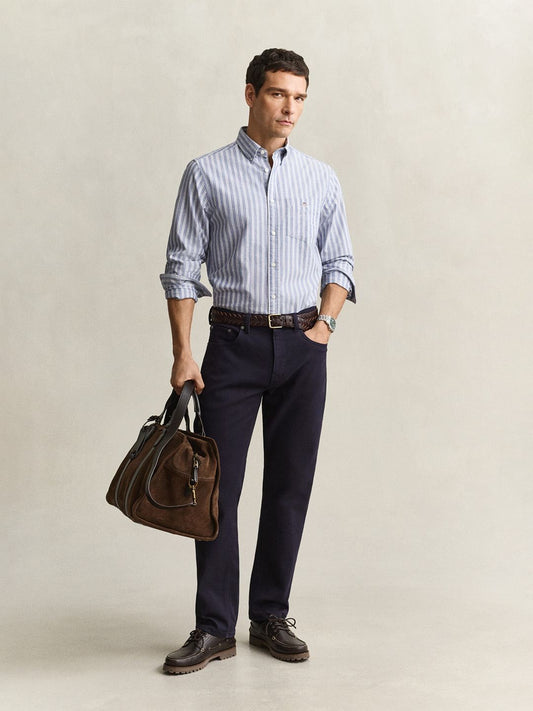 Gant Men Light Blue Striped Regular Fit Classic Oxford Shirt