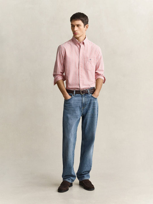 Gant Men Red Striped Regular Fit Classic Oxford Shirt