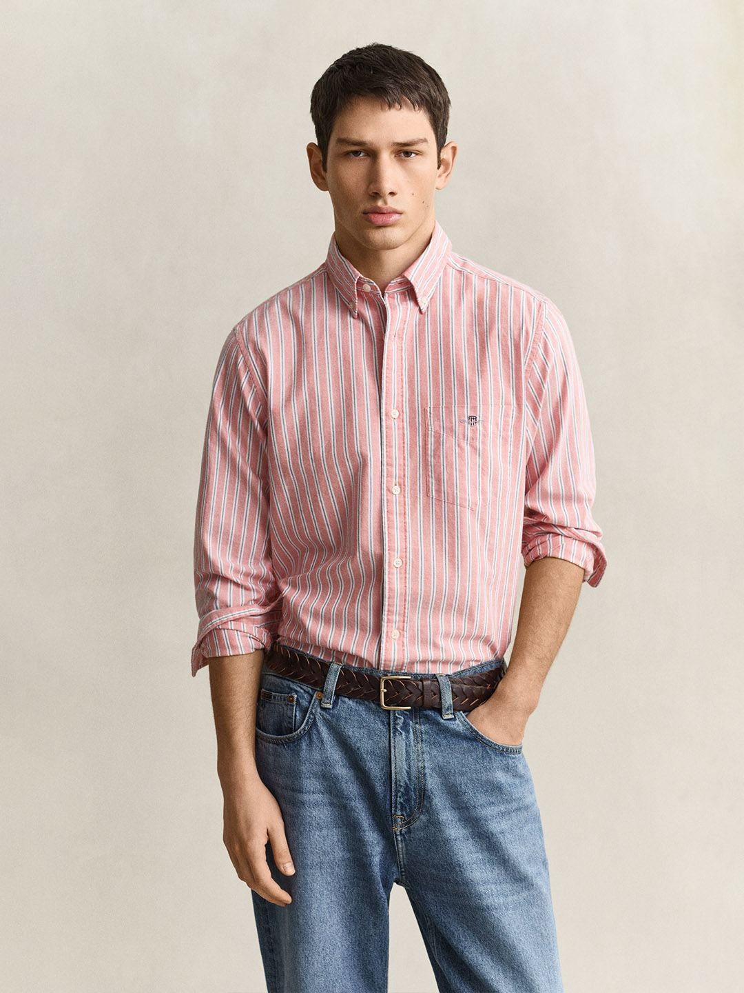 Gant Men Red Striped Regular Fit Classic Oxford Shirt