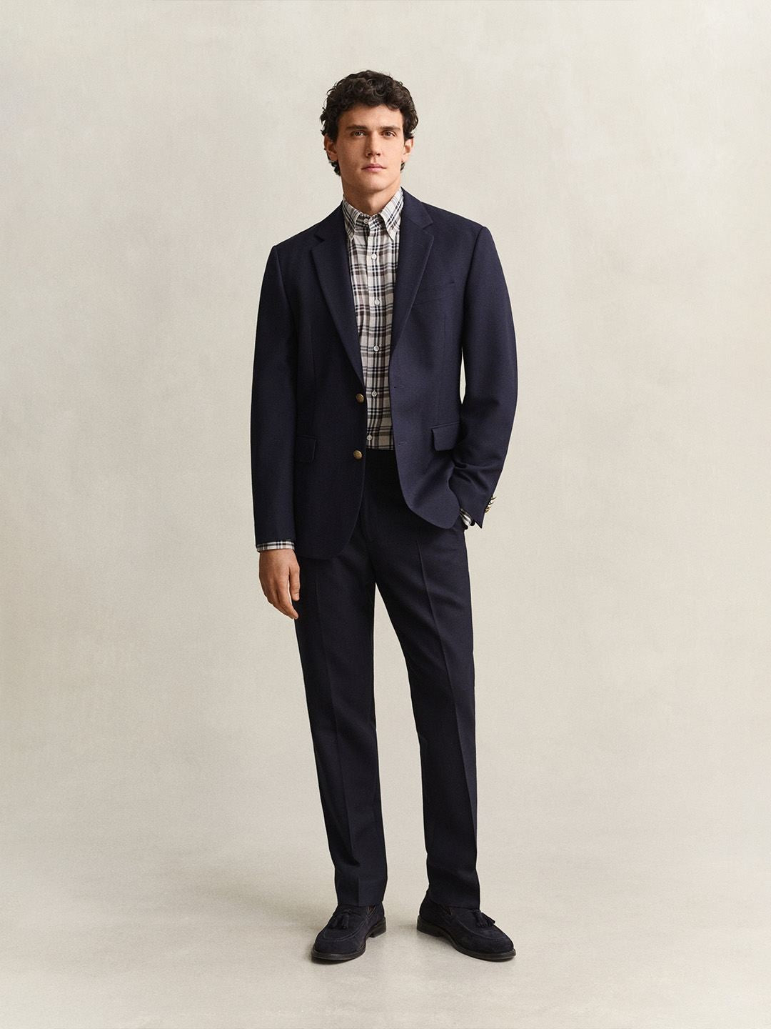 GANT Men Off White Checked Regular Fit Twill Shirt