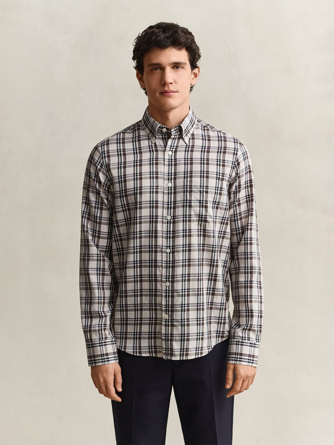 GANT Men Off White Checked Regular Fit Twill Shirt