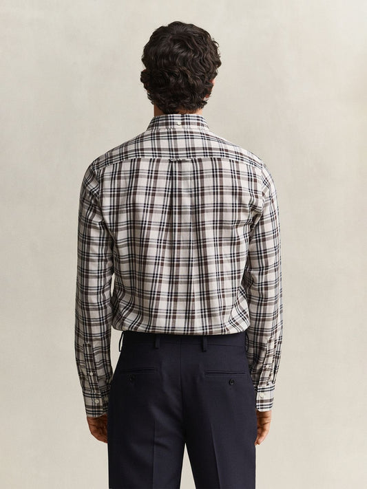 GANT Men Off White Checked Regular Fit Twill Shirt