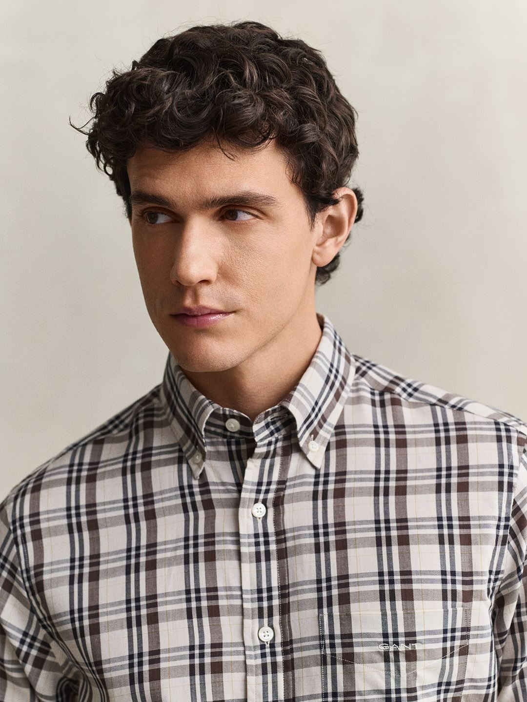 GANT Men Off White Checked Regular Fit Twill Shirt