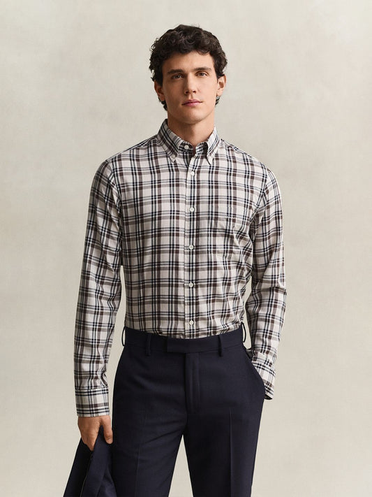 GANT Men Off White Checked Regular Fit Twill Shirt