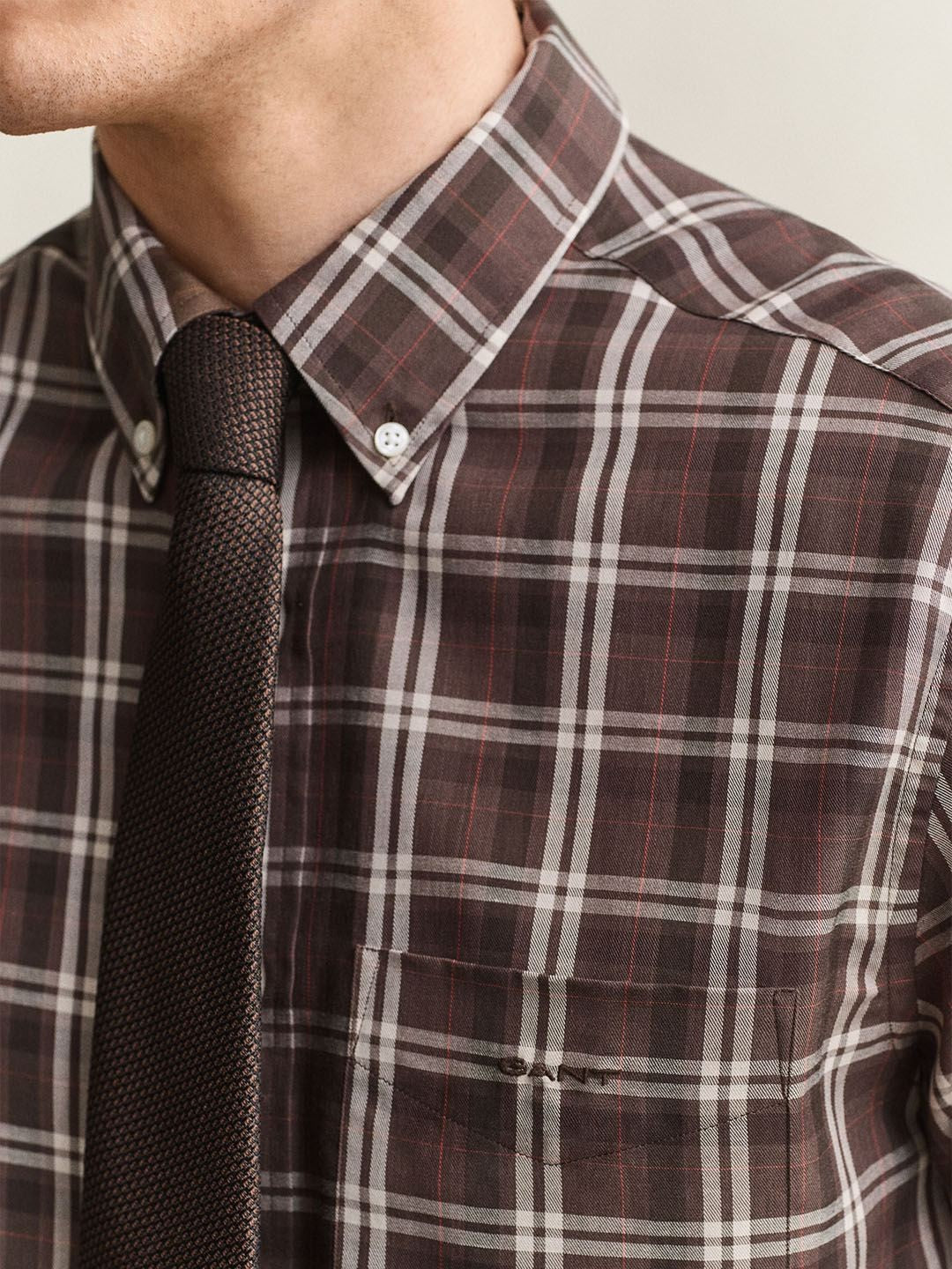 GANT Men Brown Checked Regular Fit Twill Shirt
