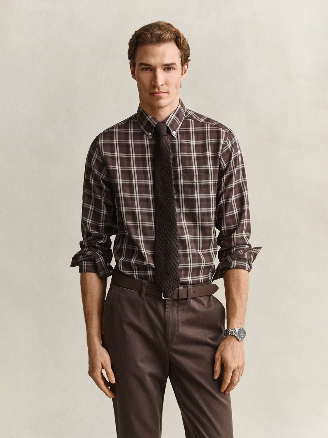 GANT Men Brown Checked Regular Fit Twill Shirt
