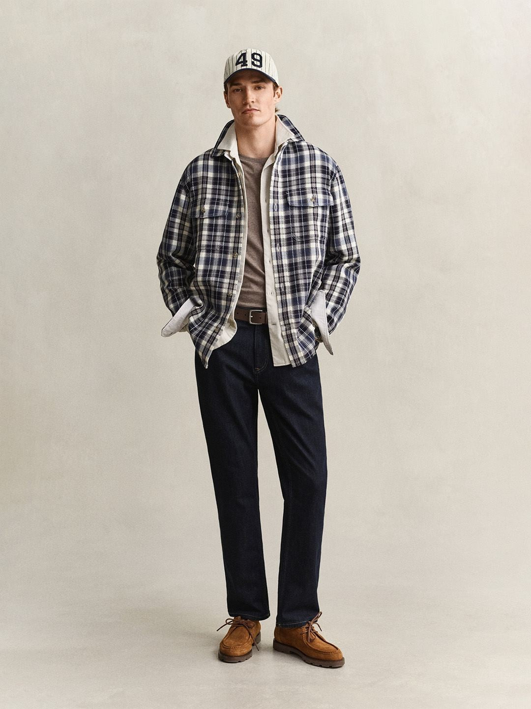 GANT Men Navy Blue Checked Regular Fit Twill Shirt