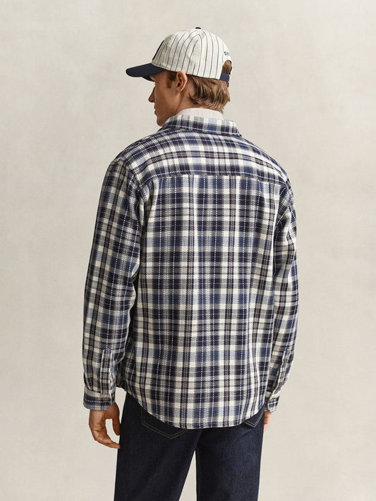 GANT Men Navy Blue Checked Regular Fit Twill Shirt