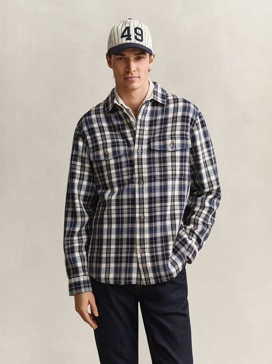 GANT Men Navy Blue Checked Regular Fit Twill Shirt