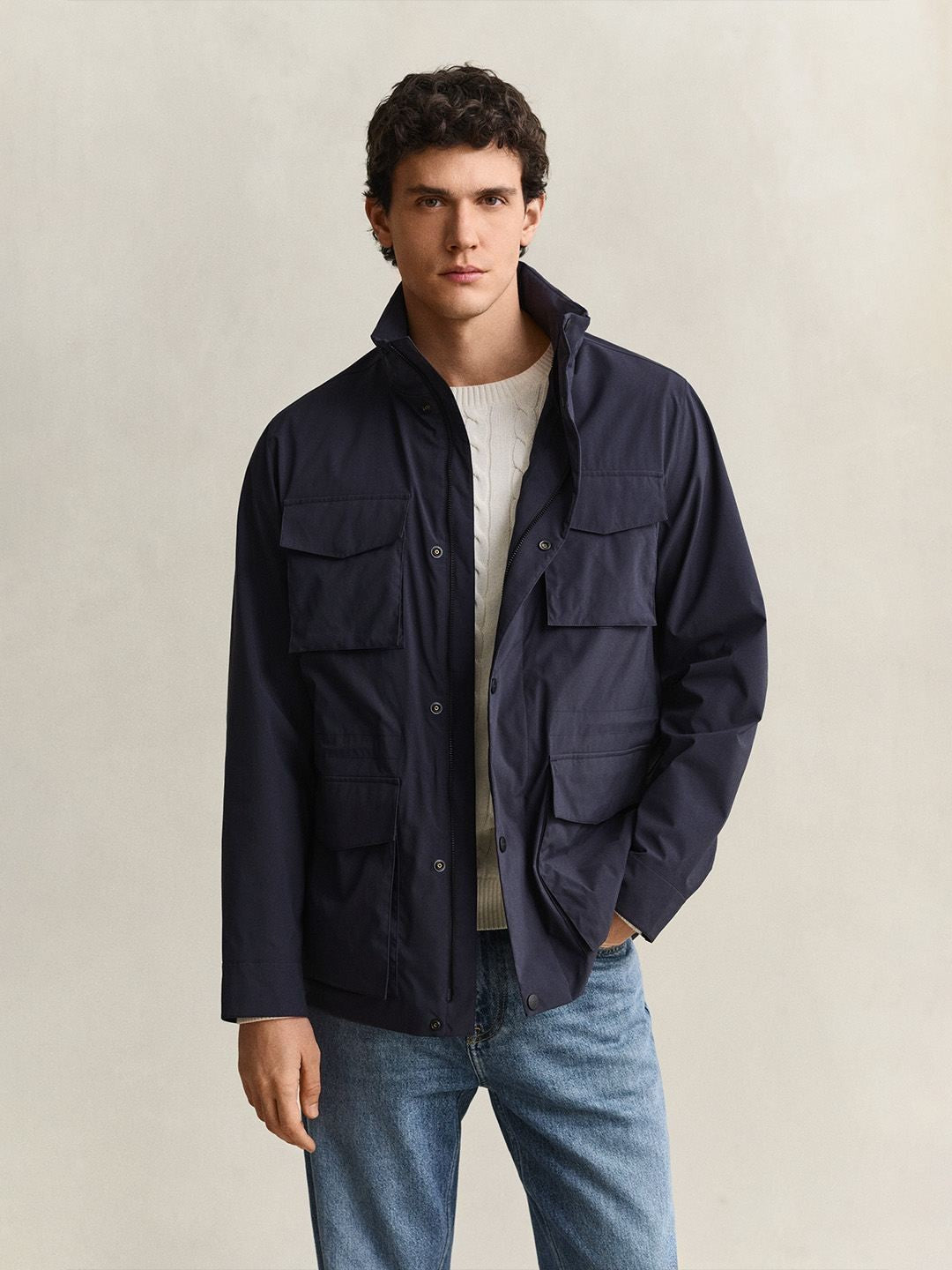 Gant Men Navy Blue Solid Regular Fit Jacket