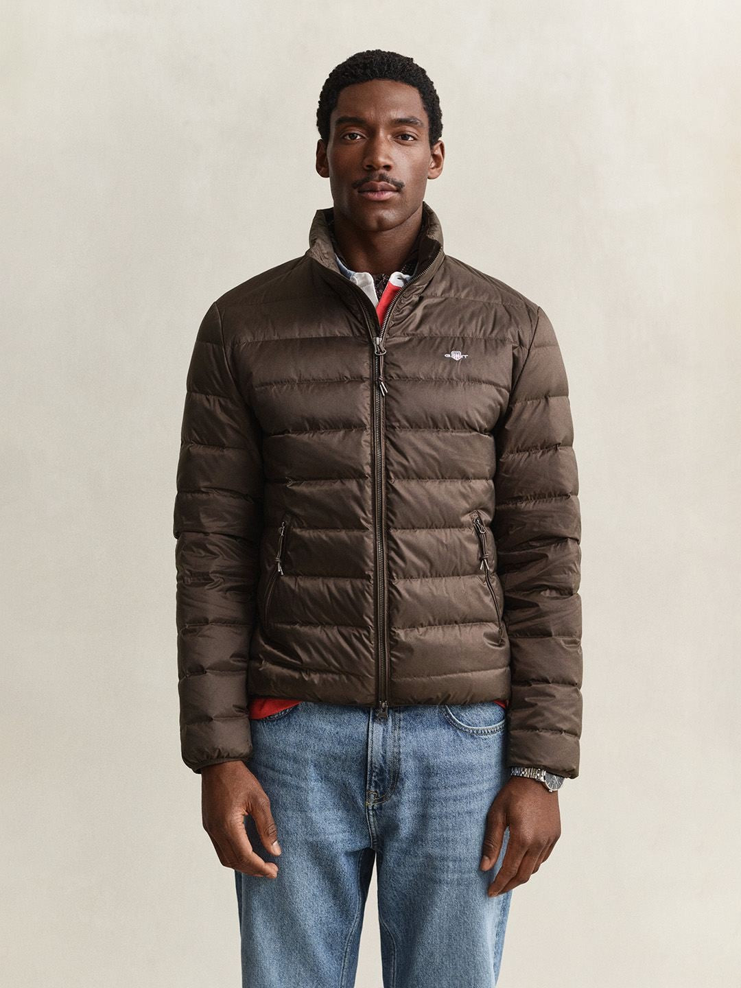 Gant Men Dark Brown Solid Regular Fit Puffer Jacket